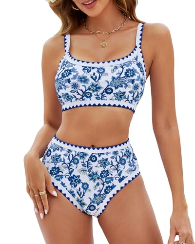 MELYUM High Waisted Bikini Sets for Women Floral Two Piece Bathing Suit Tummy Control Swimsuits Modest Swim Suits 2025 Teens