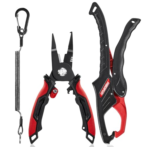 Piscifun 2PCS Fishing Tool Kit, Fishing Tool Set with 7.5" Fishing Pliers and 10" Floating Fish Lip Gripper, Corrosion Resistant Fishing Gear, Practical Fishing Gift