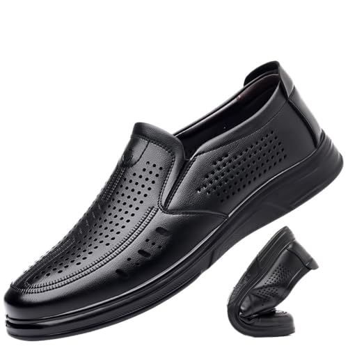 Men's Breathable Hollow Out Casual Dress Sandals Summer Comfortable Business Formal Shoes for Wedding Groom(Black,7.5)