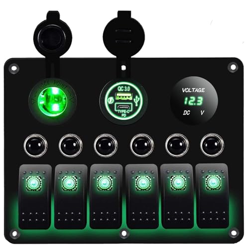 MKING 6-Gang Marine Switch Panel with USB-C PD & Voltmeter