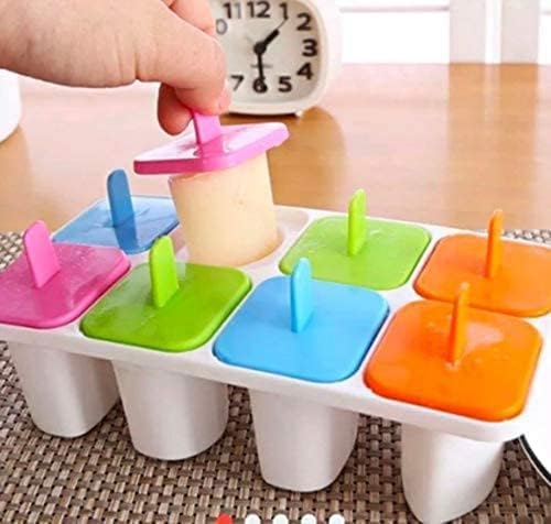 Image of GRANTH ENTERPRISE 8 Slot Plastic Reusable Ice Pop Makers, Homemade Popsicle Frozen Ice Cream Moulds Tray Kulfi Candy Ice Lolly Mold Tray With Stick For Children & Adults,15X10X10 Cm