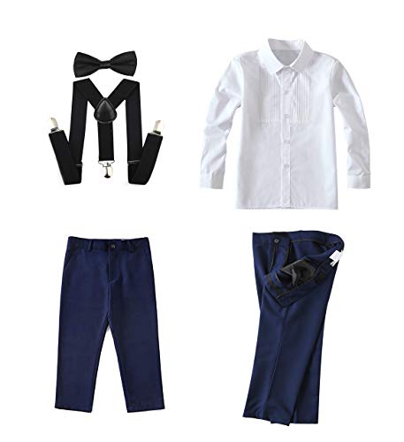 Sailiiny Boys 4 Pieces Suits Slim Fit Outfits Vest Sets Black Blue Formal Dresswear For Boy, Navy Blue 2, 7 #TOP1