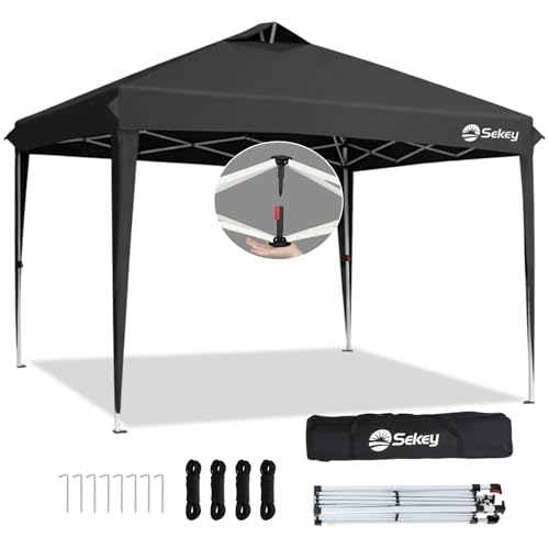 Sekey Pop Up Pavillon Wasserdicht Stabil Winterfest Faltpavillon 3 x 3 m Camping Pavillion Faltbar Partyzelt mit Belüftung Designer Serie 3x3 Schwarz