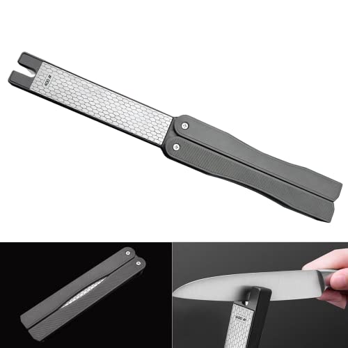 Kitchen Knife Sharpener, 3 In 1 Pocket Grinding Stone Portable Grinding Knife Sharpener #400/600, Foldable Double Sided Tool Sharpener - For Kitchen, Garden, Outdoor Tools Fine/Coarse Grinding Black #TOP7