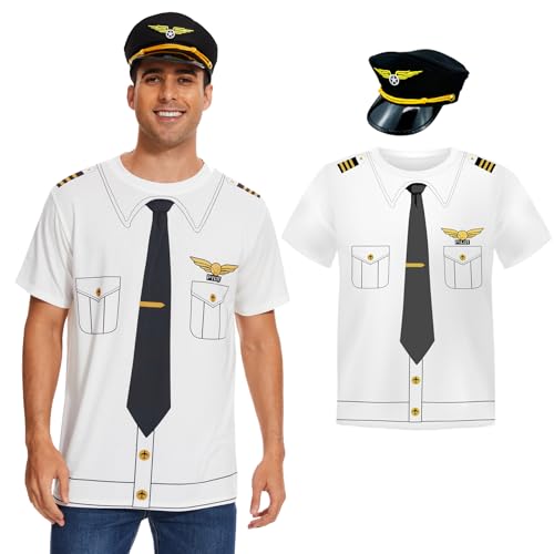 Mens Airplane Pilot T-Shirts, Naughty Aviator Airline Themed Uniform Halloween Aviation Party...
