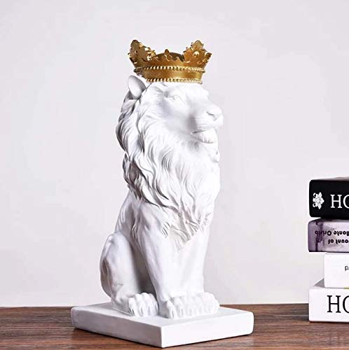 H&W 15''H Crown Lion King Statue, Nordic Style Home and Study Decoration, Collectible Figurines, Best Gift for The Man, White (HH16-D2)