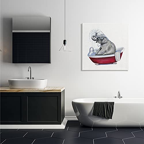 Image of 'Elephant in Red Bathtub Playful Safari Animal'| Canvas Art | Stupell Industries | 30 x 30 Inches, Easy to Hang and Sturdy, Made in USA, by Donna Brooks