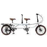  YYUINU Bici Tandem Pieghevole,bici Pieghevole Per 3 Persone A 7 Velocità,bici Da Crociera Da Spiaggia Da Città Con Altezza Regolabile A 2 Posti E Freni A Doppio Disco,White-20in