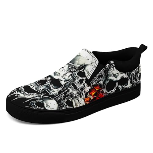 Men's Slip-On Canvas Shoes Gothic Skull Print Casual Lightweight Loafers Comfortable Walking Sneaker for Women