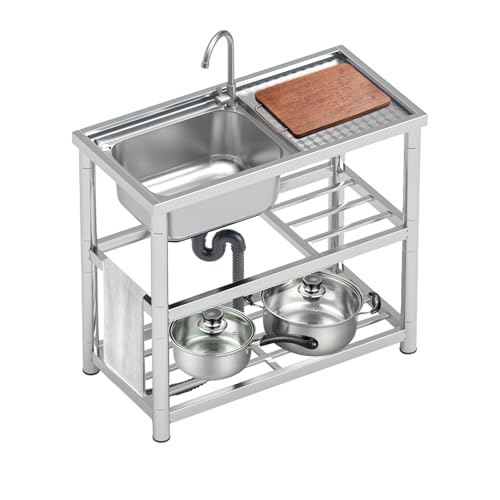 Opiniones de Mueble de Cocina Con Tarja Top 5. 45 Fregadero de Cocina con Mueble Fregadero Acero Inoxidable Tarjas con Mueble Lavabo Fregadero al Aire Libre con Grifo (90x80x45 cm)