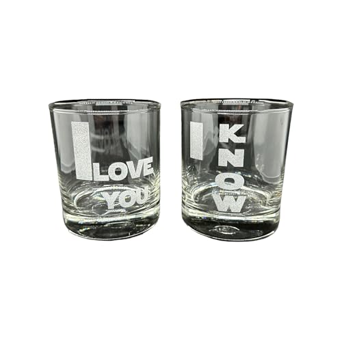 SW Star I Love You I Know Star Rocks Wars Drinking Glass Set of Two Etched Wars Glassware Set - Wedding, Anniversary, Whiskey Glasses Sci-Fi Star Space Wars Valentine's Day Gift Set
