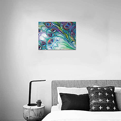 Custom Peacock Feather Canvas Print 16" X 12" Inch, Stretched And Framed Artwork Decor Wall Living Room Office Art Abstract Peacock Feather Oil Paintings Picture Canvas Print Home Decor #TOP3
