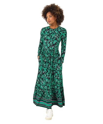 Joe Browns Women's Floral Border Print Boho Jersey Dress, Petite, Black, UK 8