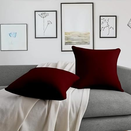 Image of Premium Polyester Fiber Cushion Fillers - Pack of 2 Pcs | 22 x 22 Inches | Burgundy| Cushions, Sofa Pillow, Cushion for Sofa, Cushion for Bed, Decorative Pillow, Pillow for Support