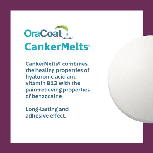 Image of Oracoat CankerMelts Stick-On Melts Canker Sore Treatment for Mouth Sores with 15mg Benzocaine, Hyaluronic Acid & Vitamin E