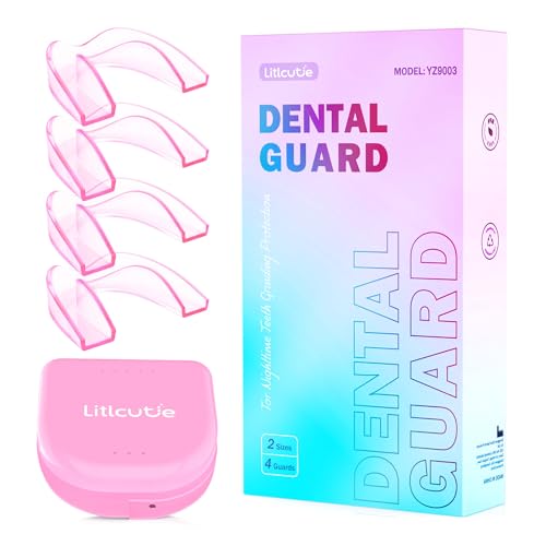 Image of Anti Grinding Guard, Mouth Guard for Grinding Teeth at Night,Mouth Guard for Sleeping,Transparent Pink, 4 Pack /2 Size, Night Guards with 2 x 5X Mirror Case