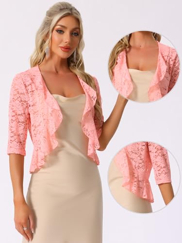 Image of Allegra K Lace Shrug for Women Bolero Tops Sheer Cardigan Open Front Half Sleeve Dressy Cover Up