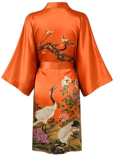 Image of Women's Silk Kimono Robe Short Bathrobe Nightgown 100% Mulberry Silk for Women - Classic Floral Pattern