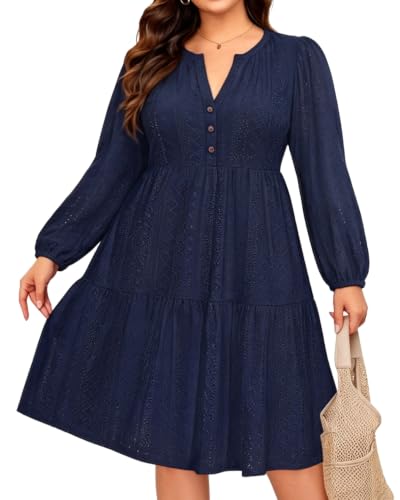 Image of Plus Size Summer Dress Casual Boho Button Up Tiered Midi Sundress Women