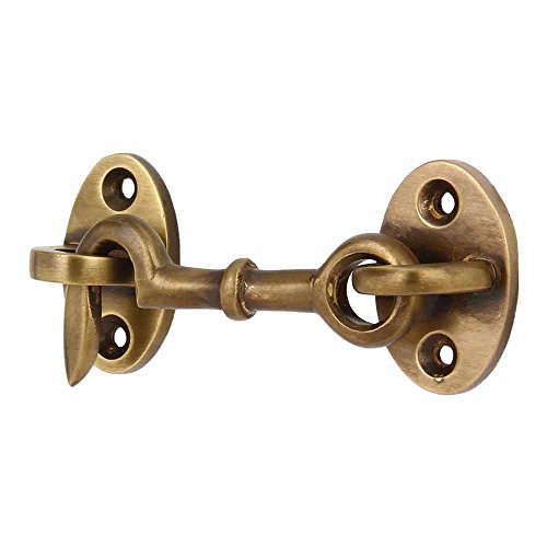 Image of A29 Solid Brass Cabin Hook, 2.75 inch Hook and Eye Latch for Cabin Door, Barn Door, Gate, Shed, Fence, Cabinet, Bathroom - Closet Window Sash Catch - Antique Brass Finish