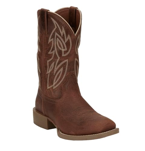 Justin Canter 11" Western Boots for Men, Full Grain Leather, Woven Lining, Square Toe, Slip-Resistant Rubber Outsole, Amber Brown - 12D