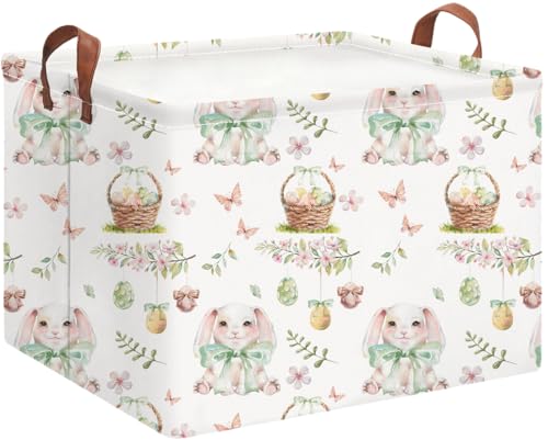 Image of Rectangle Easter Bunny Basket Empty,Gift Basket, Room Decor,Waterproof Storage Bin, Books Box(Easter Bunny)