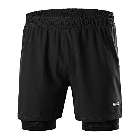 GITVIENAR Men's Running Shorts, 2-in-1 Sports Trousers with Zip Pockets, Quick-Drying Running Shorts, Breathable Compression Shorts, Training Trousers for Training, Running, Sports, Men, E, M Cover