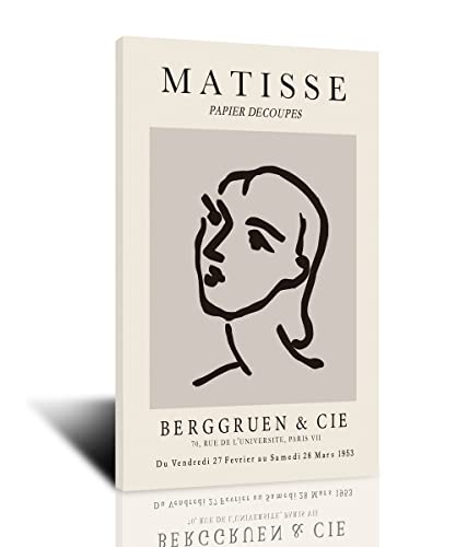 kisswen Henri Matisse Wall Art Bedroom Poster Exhibition Prints for Room Aesthetic Line Girl Decor for Living Room Framed 12x16in