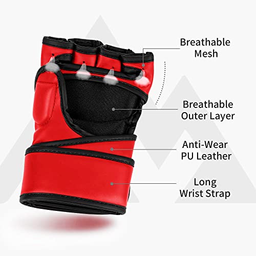Brace Master Mma Gloves Ufc Gloves Boxing Gloves For Men Women Leather More Paddding Fingerless Punching Bag Gloves For Kickboxing, Sparring, Muay Thai And Heavy Bag (Red, Small) #TOP2