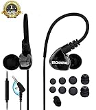 running Sports earbud Headphones Wired Over Ear In Ear Headsets Noise Isolation waterproof Earbuds Enhanced Bass Stereo Earphones with Microphone and Remote for Running Jogging Gym (Transparent black)