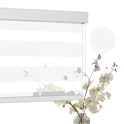 Boolegon Zebra Blinds for Windows Classic Style Day and Night Light Filtering,Easy to Install Light Control Privacy Protection,or Home,Office, Roller Blinds,White,51