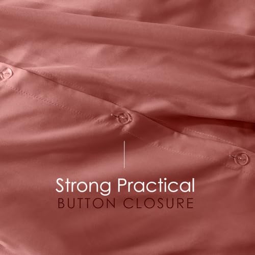 Image of Hearth & Harbor Pink Clay Duvet Cover with Fitted Sheet Full Size | 4 Piece Soft Double Brushed Bedding Set, Button Closure, 1 Duvet Cover 80x90 Inches, 1 Fitted Sheet, 2 Pillow Shams