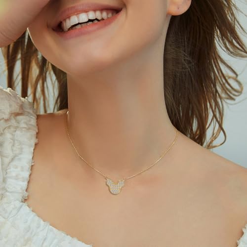 Gold Cute Necklace for Girls Teens Women - Sterling Silver Mouse Pendant Necklace Hypoallergenic Cubic Zirconia Adjustable Dainty Lovely Necklace Fashion Jewelry Adorable Gifts for Christmas Daughter2