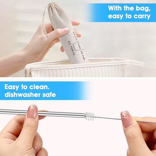 Stainless Steel Straws,Set of 16 10.5" 8.5" Reusable Metal Straws,Straws Drinking Reusable for 20 24 30 oz Yeti Tervis Rtic Tumbler,Extra Long Metal Straws with 24 Silicone Tips,4 Cleaning Brushes