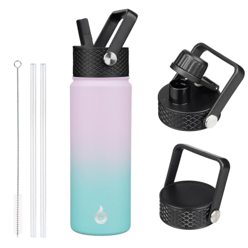Image of BJPKPK Insulated Water Bottles with Straw Lid, 22oz Cold & Hot Thermo, Stainless Steel Metal Water Bottle with 3 Lids, Reusable Thermo, Cups, Mugs for Daily Use-Lavender Green