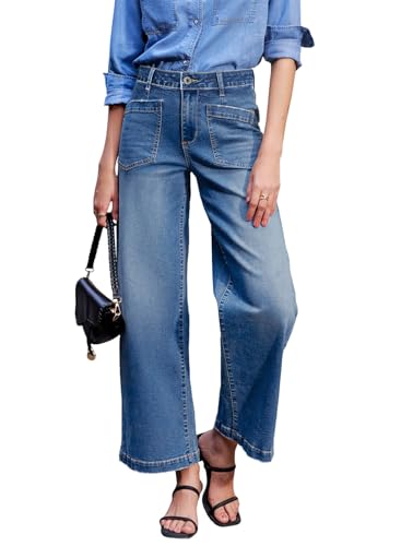 Sidefeel Women's Wide Leg Jeans High Waisted Straight Leg Stretchy