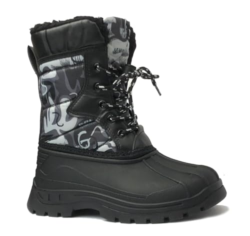 REDVOLUTION Girls Boys Unisex Snow Boots Slip-Resistant Waterpoof Winter Fashion Shoe (550 black, small kid 13)