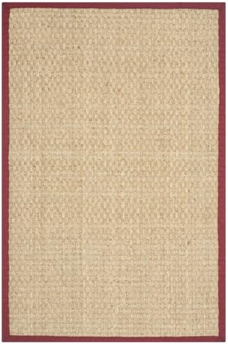 Safavieh Alfombra De Fibra Natural Sala de Estar, Comedor, Dormitorio - Natural Fiber Collection, Pelo Corto, Rojo Borgoña, 61 x 91 cm