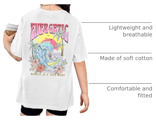 Image of Cute Letter Shirts for Girls Beach Graphic Tee Preppy Shirt Kids Summer Cotton Short Sleeve T Shirt Vacation Tops