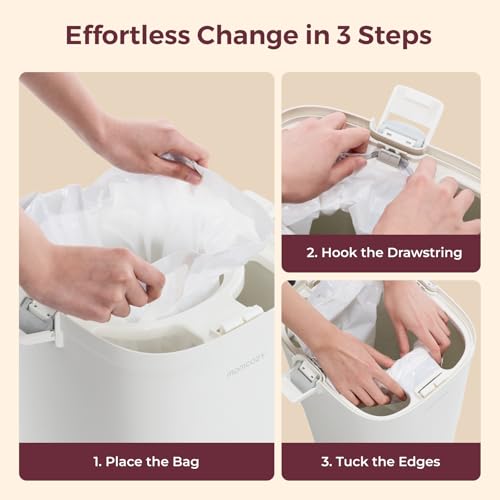 Image of Momcozy 13 Gallon Drawstring Diaper Pail Bags, 45 Count Trash Bag Refills, 3 Rolls x 15 Bags, Compatible with Momcozy Diaper Pail, Ultra-Thick Disposable Diaper Disposal Bags for Nursery