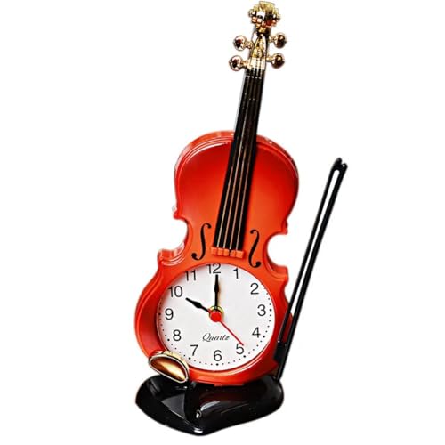 Sirxlevcy SimulacióN de ViolíN Despertador Instrumento Musical Forma Reloj de Mesa Sala de Estar Adornos de PláStico, Rojo