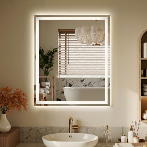 Image of 30x36 LED Bathroom Mirror with Lights - Dimmable, Anti-Fog, 3 Color Backlit & Front Lit Mirror for Bathroom, Shatter-Proof Tempered Glass, Easy Installation