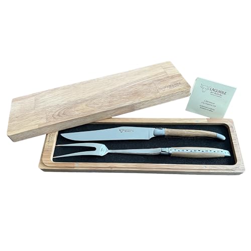 Laguiole en Aubrac 2-Piece Carving Set With Carving Fork And Carving Knife With Oak Wood Handles