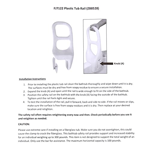 Jobar Molded Bathtub Rail - Clamp On Bath Tub Grab Bar Handle Bathroom Safety Accessory #TOP7
