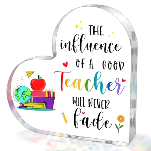 SUEHHYY Teacher Appreciation Gifts for Women Men, to My Teacher Acrylic Heart Sign Presents, Birthday Christmas Retirement Thank You Gifts for Teacher, Clear