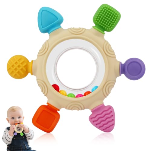VTECHOLOGY Baby Teething Rings Toys for 0-6 6-12 Month Rattle Sensory Toys