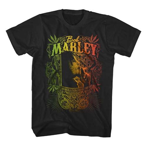 2Bhip Bob Marley Kaya Touch The Sky Adult Short Sleeve T-Shirt, Vintage Style Reggae Graphic Tees - Black - Medium