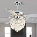 Oaks Aura 52 Inch Crystal Chandelier Ceiling Fan Chrome Gorgeous Modern Reversible Ceiling Fan Light Fixture with Remote for Dining Room,Living Room,Bedroom