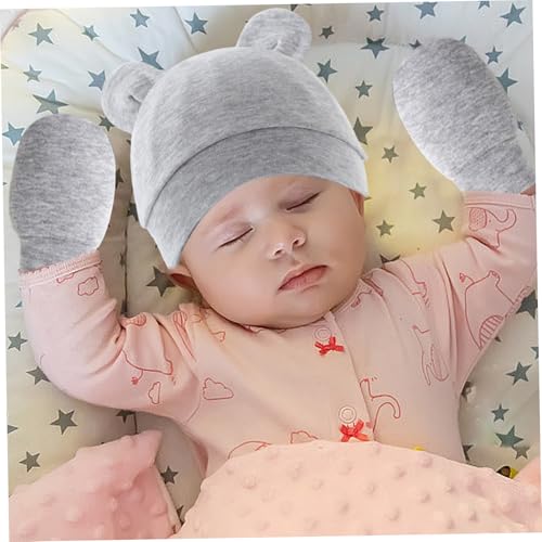 4 Set Soft Cotton Newborn Hats and Mittens, Baby Essentials for Boys and Girls, Infant Hospital Hats and Anti-Scratch Mitts 0-3 Months Must Haves3
