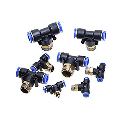 Tee Pneumatic Fittings Quick Connection-peg T Type PB 4 6 8 10 12mm- M5'' 1/8'' 1/4'' 3/8'' 1/2'' Male Threaded,10mm OD Hose,M5
